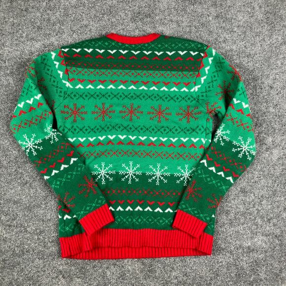 Blizzard Bay Sweater Mens Small Green Red Ugly Christmas Santa Cookie Knit Funny - Picture 7 of 8